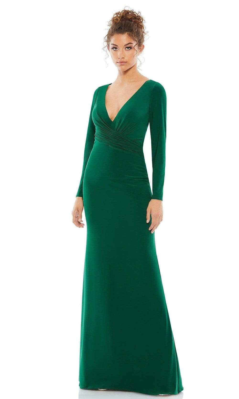 Ieena Duggal - 26573 V-Neck Sheath Gown Evening Dresses 0 / Emerald Green