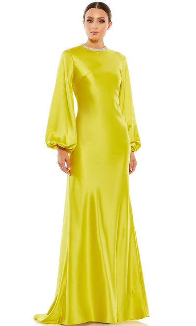 Ieena Duggal 26575 - Bishop Sleeve Satin Evening Gown | Couture Candy Special Occasion Dress 0 / Chartruese