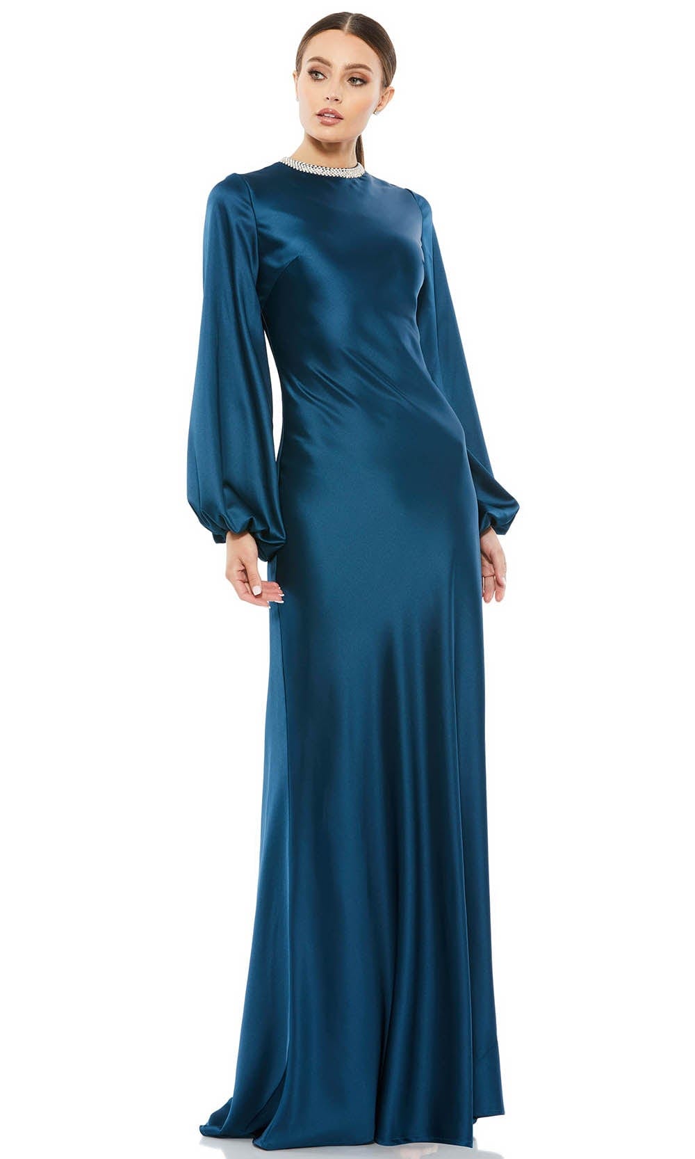 Ieena Duggal 26575 - Bishop Sleeve Satin Evening Gown | ADASA Special Occasion Dress 0 / Sapphire