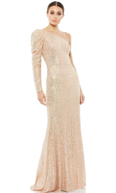 Ieena Duggal 26591 - One Shoulder Sequined Sheath Gown Special Occasion Dress 0 / Rose/Gold