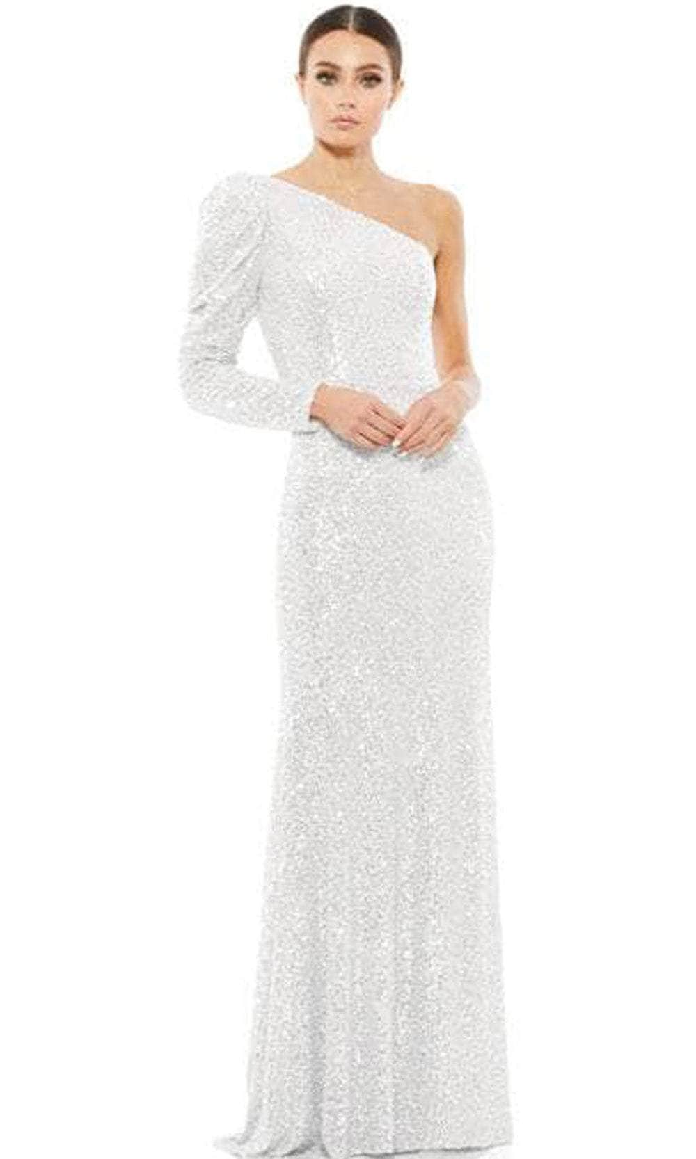 Ieena Duggal 26591 - One Shoulder Sequined Sheath Gown Special Occasion Dress 0 / White