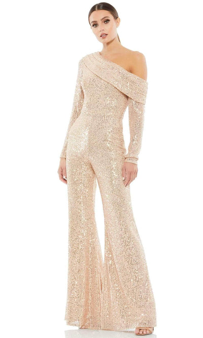 Ieena Duggal 26596 - One-Shoulder Sequined Jumpsuit Special Occasion Dress 0 / Rose Gold