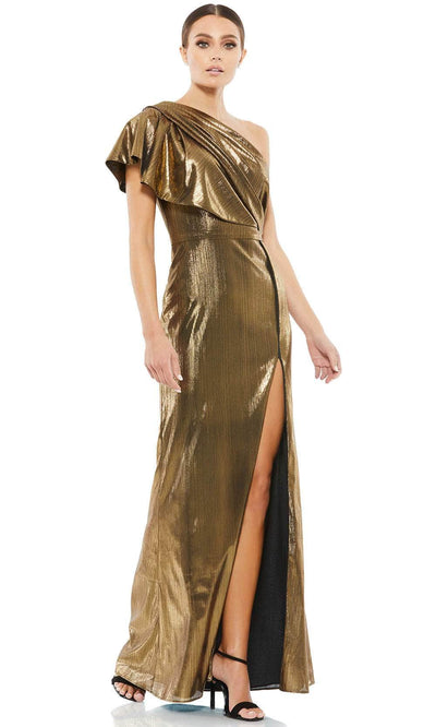 Ieena Duggal 26600 - Metallic One Shoulder Fitted Dress Evening Dresses 0 / Bronze
