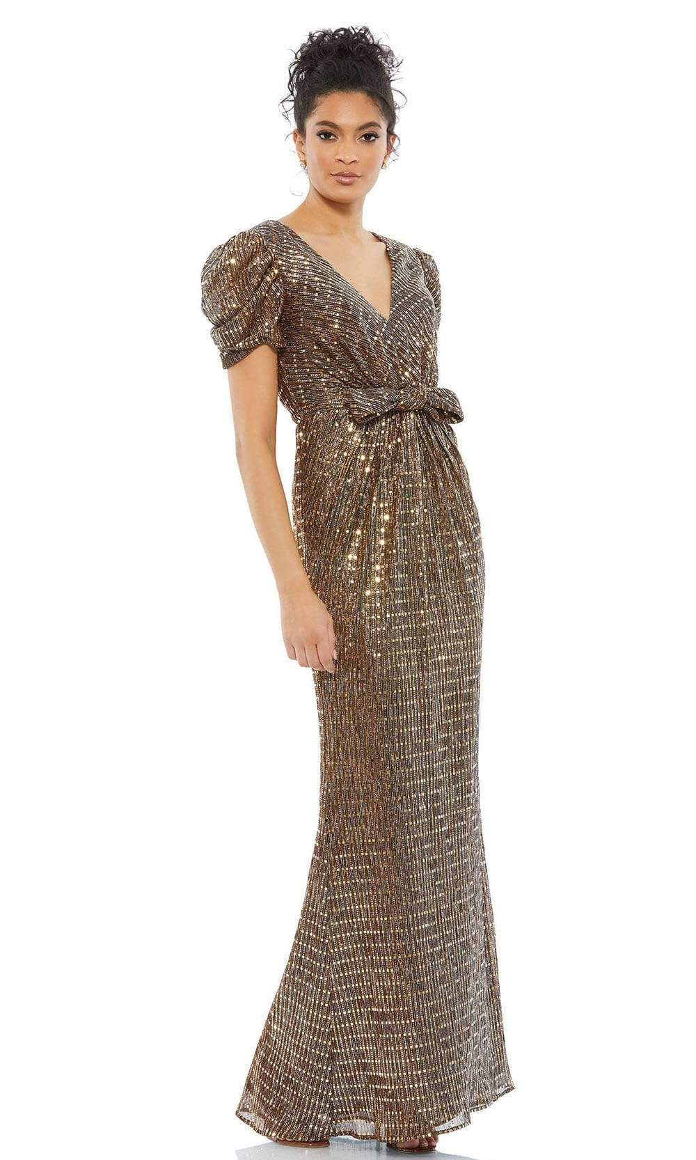 Ieena Duggal - 26661 Vintage Puff Sleeve Long Gown Special Occasion Dress 0 / Bronze