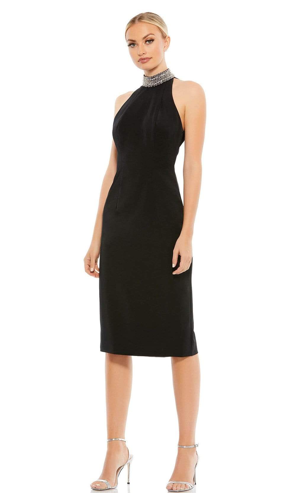 Ieena Duggal - 26682 High Neck Midi Formal Dress Special Occasion Dress 0 / Black