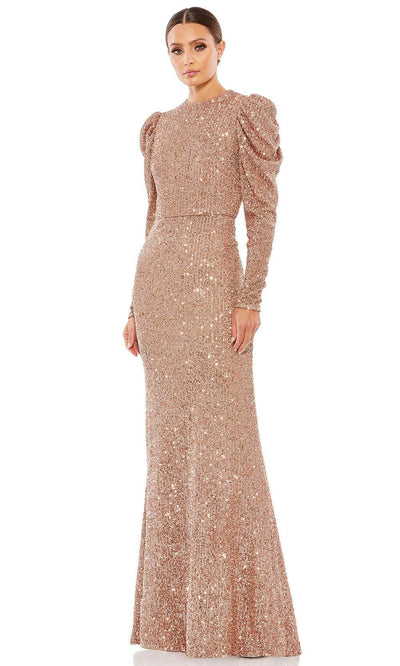 Ieena Duggal 26692 - Long Puffed Sleeves High Neck Long Gown Evening Dresses 2 / Copper