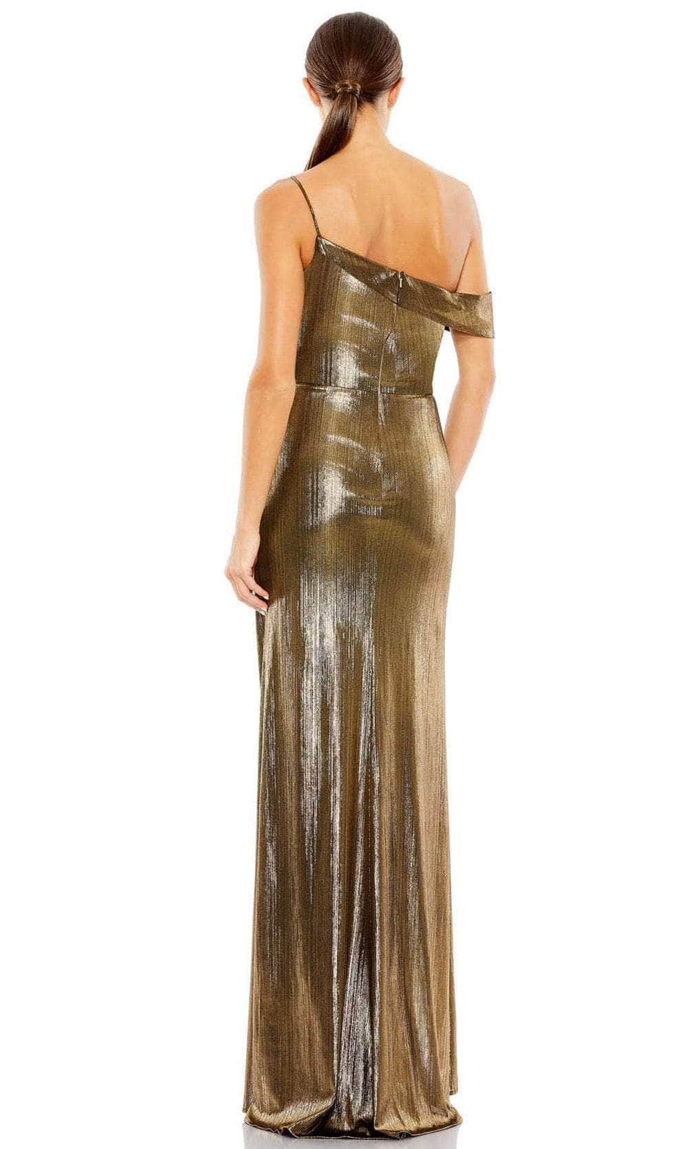 Ieena Duggal 26728 - Metallic One Shoulder Evening Dress In Gold