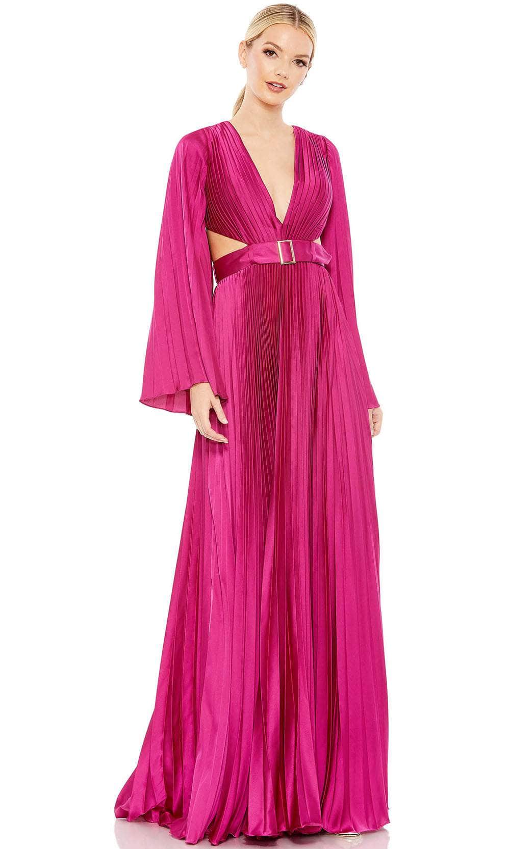 Ieena Duggal 26732 - Long Sleeve With Belt A-Line Dress Special Occasion Dress 0 / Fuchsia