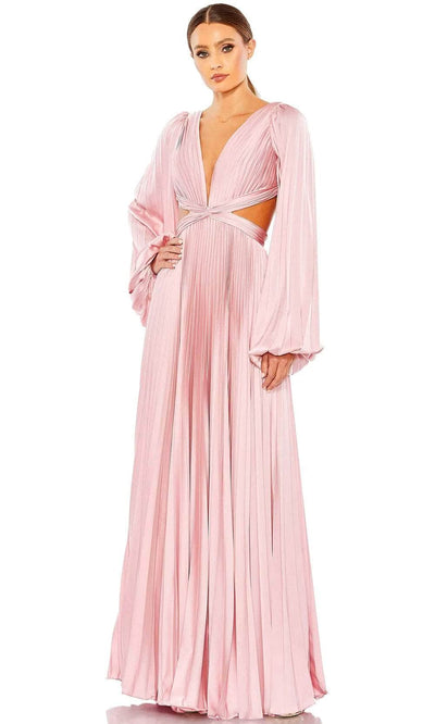 Ieena Duggal 26737 - Long Sleeve V-Neck A-Line Gown Prom Dresses 0 / Pink