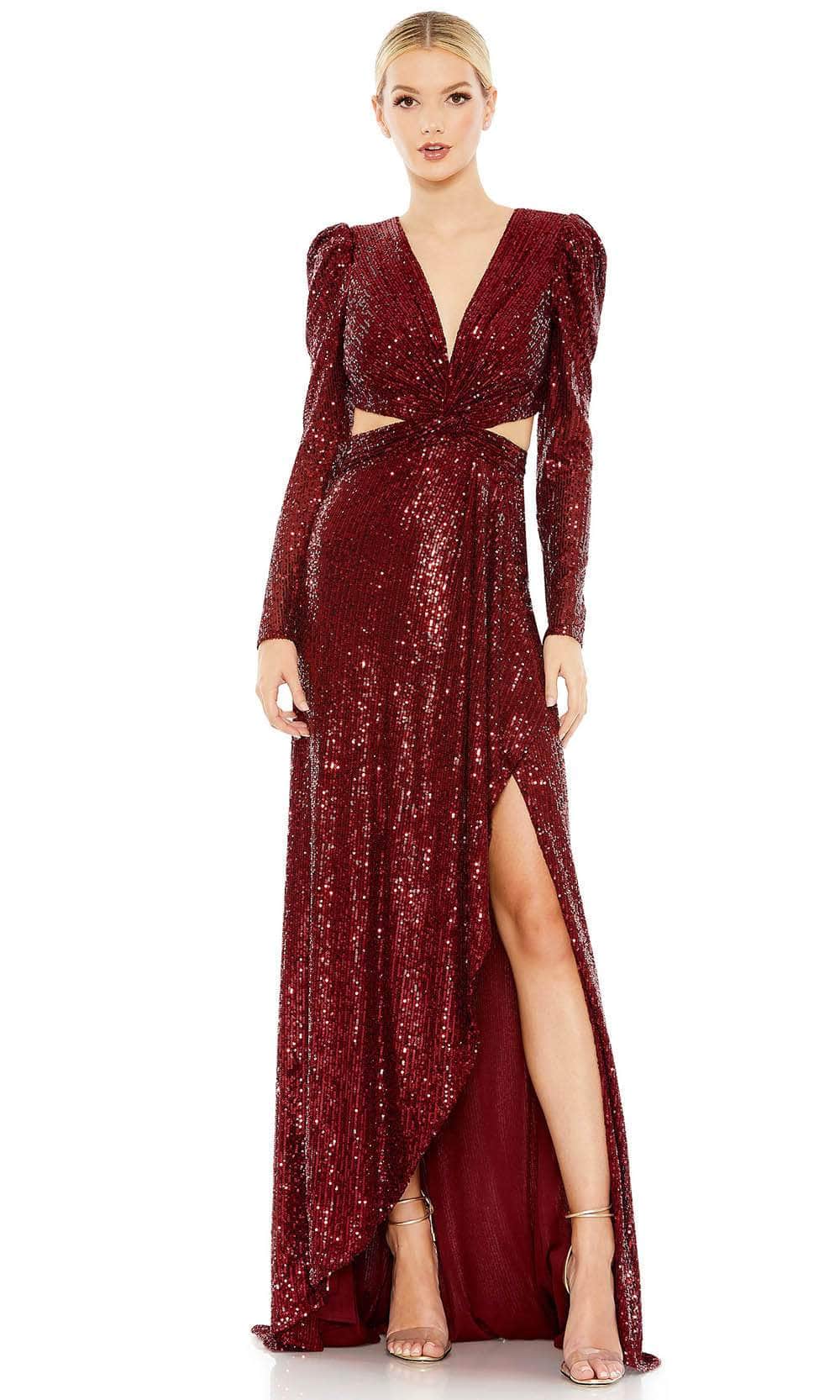 Ieena Duggal 26739 - Long-Sleeved Sequined Evening Gown Prom Dresses 0 / Wine
