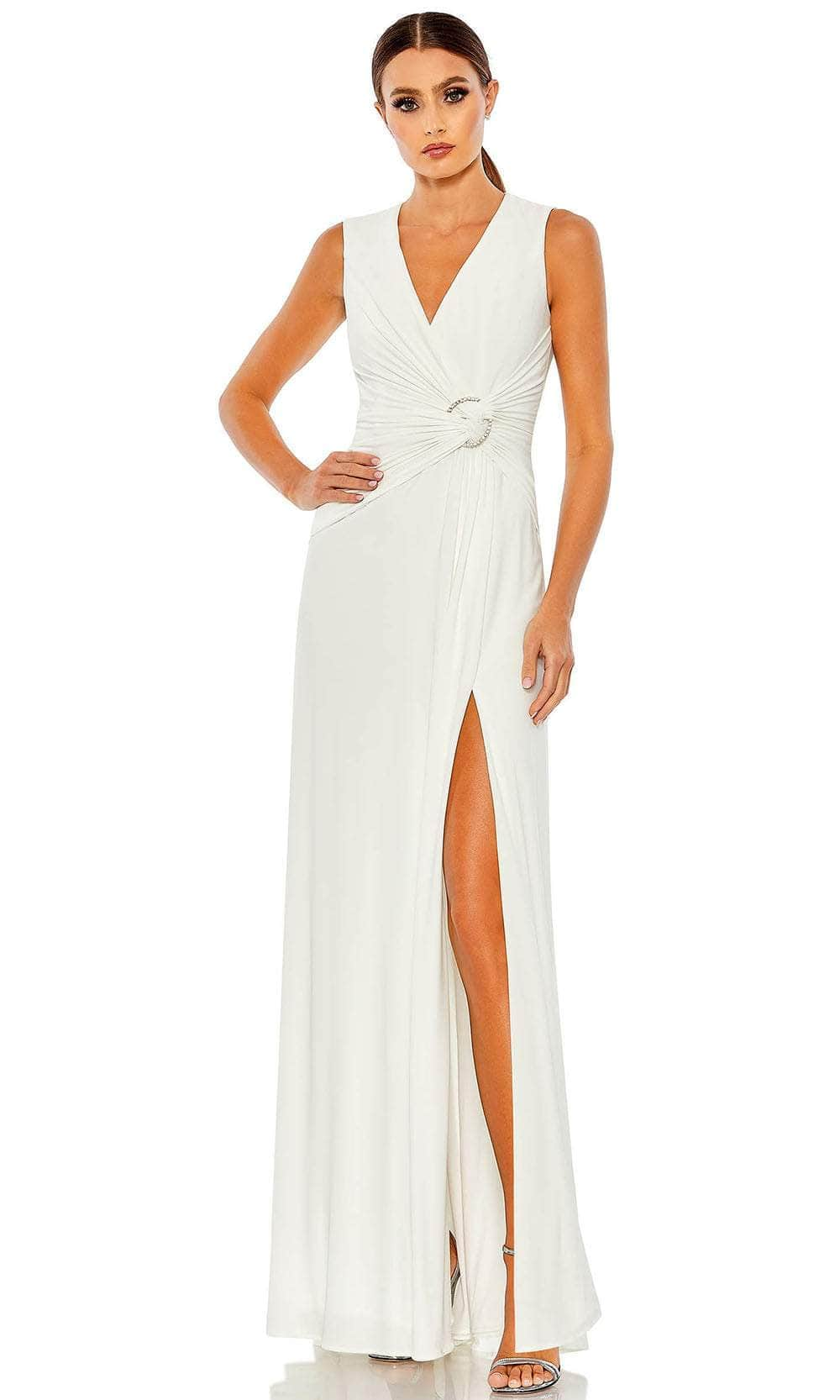 Ieena Duggal 26890 - V-Neck Evening Dress Evening Dresses 0 / White