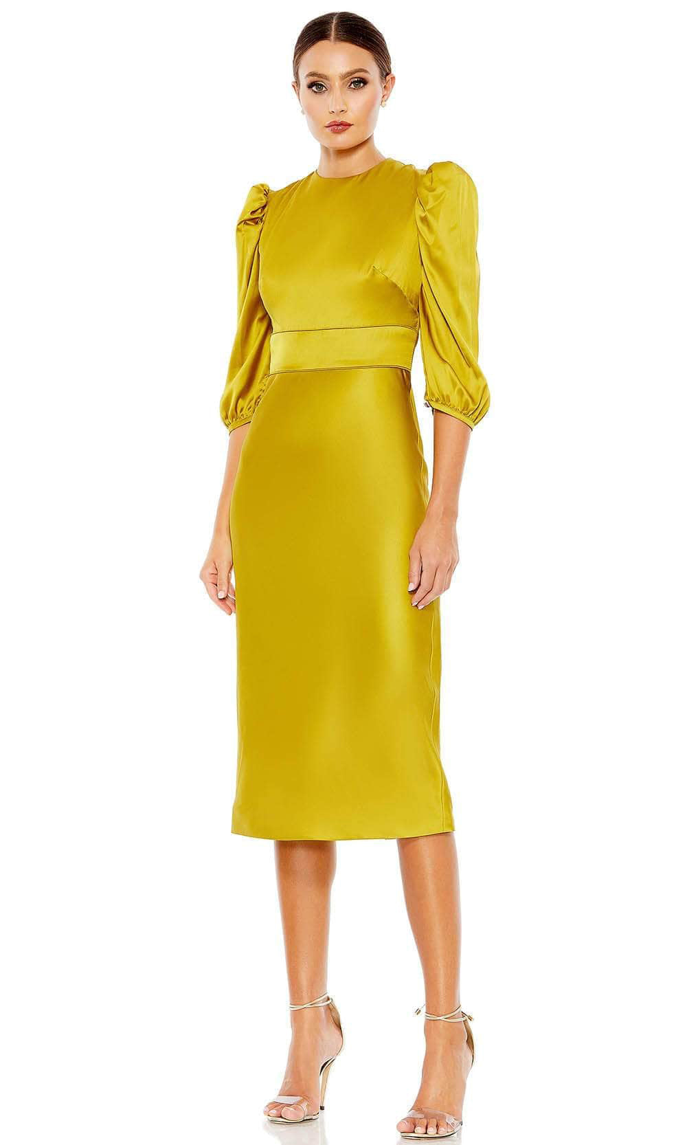 Ieena Duggal A26927 - Puff Sleeve Sheath Cocktail Dress Special Occasion Dresses 0 /Chartreuse