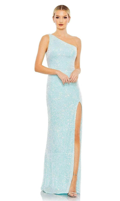 Ieena Duggal - 26990 Draped Sheath Gown Prom Dresses 0 / Ice Blue