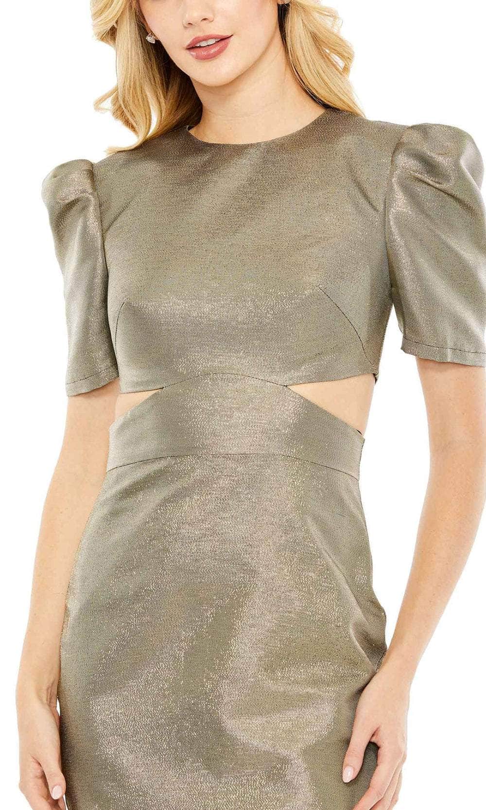 Ieena Duggal 27021 - Metallic Puffy Sleeve Cutout Dress Cocktail Dresses