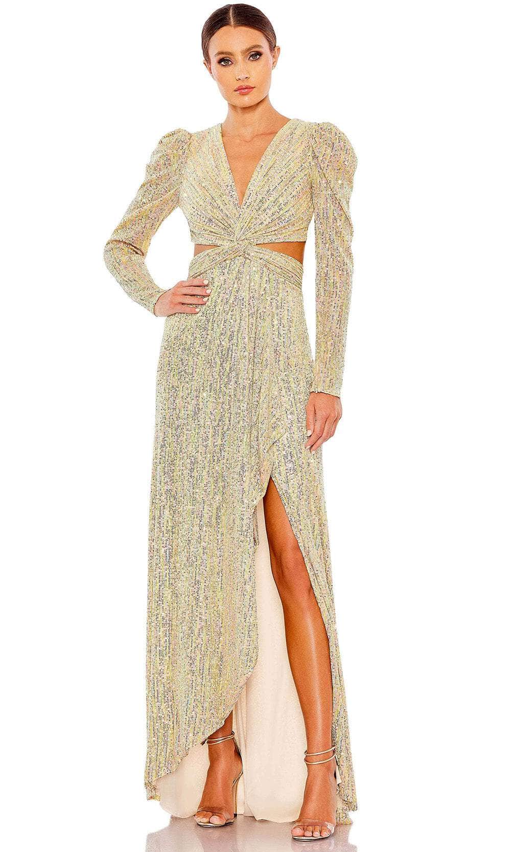 Ieena Duggal 27050 - Puff Sleeve Sequin Evening Dress Special Occasion Dress 0 / Gold
