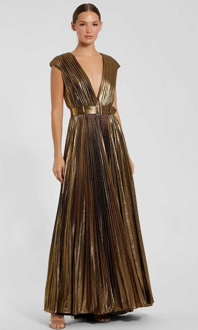 Ieena Duggal 27215 - Pleated Bodice Metallic Evening Dress Evening Dresses 0 / Bronze