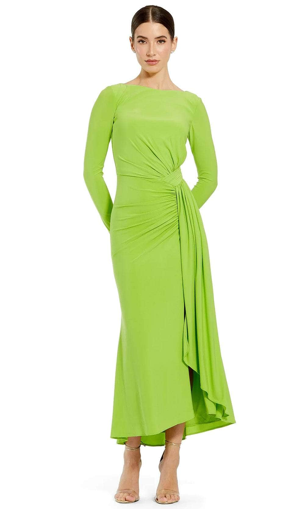 Ieena Duggal 27358 - Ruched Detailed Long Sleeve Dress Semi Formal XS / Chartreuse