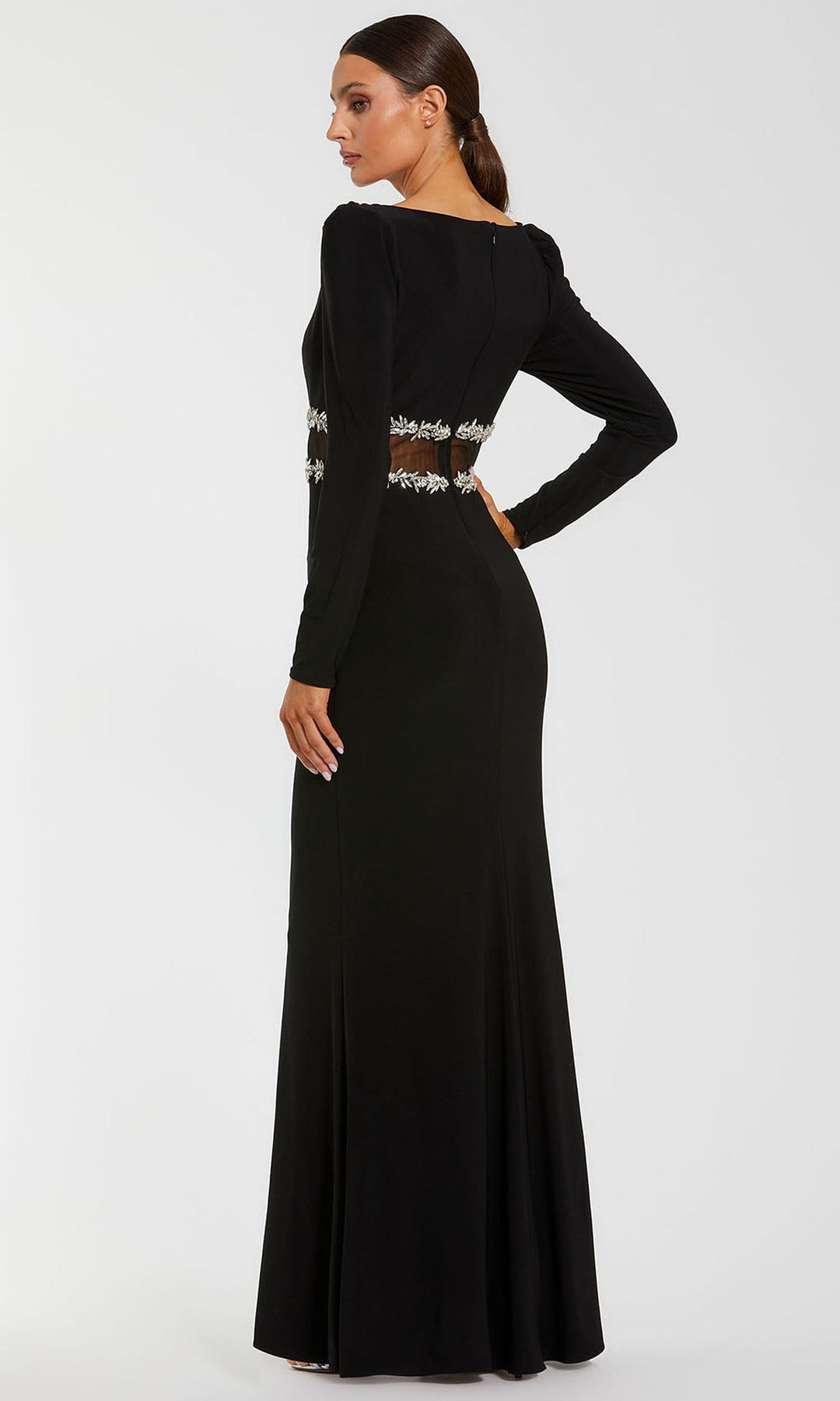 Ieena Duggal 44159 - Long Sleeve Crystal Accent Evening Gown