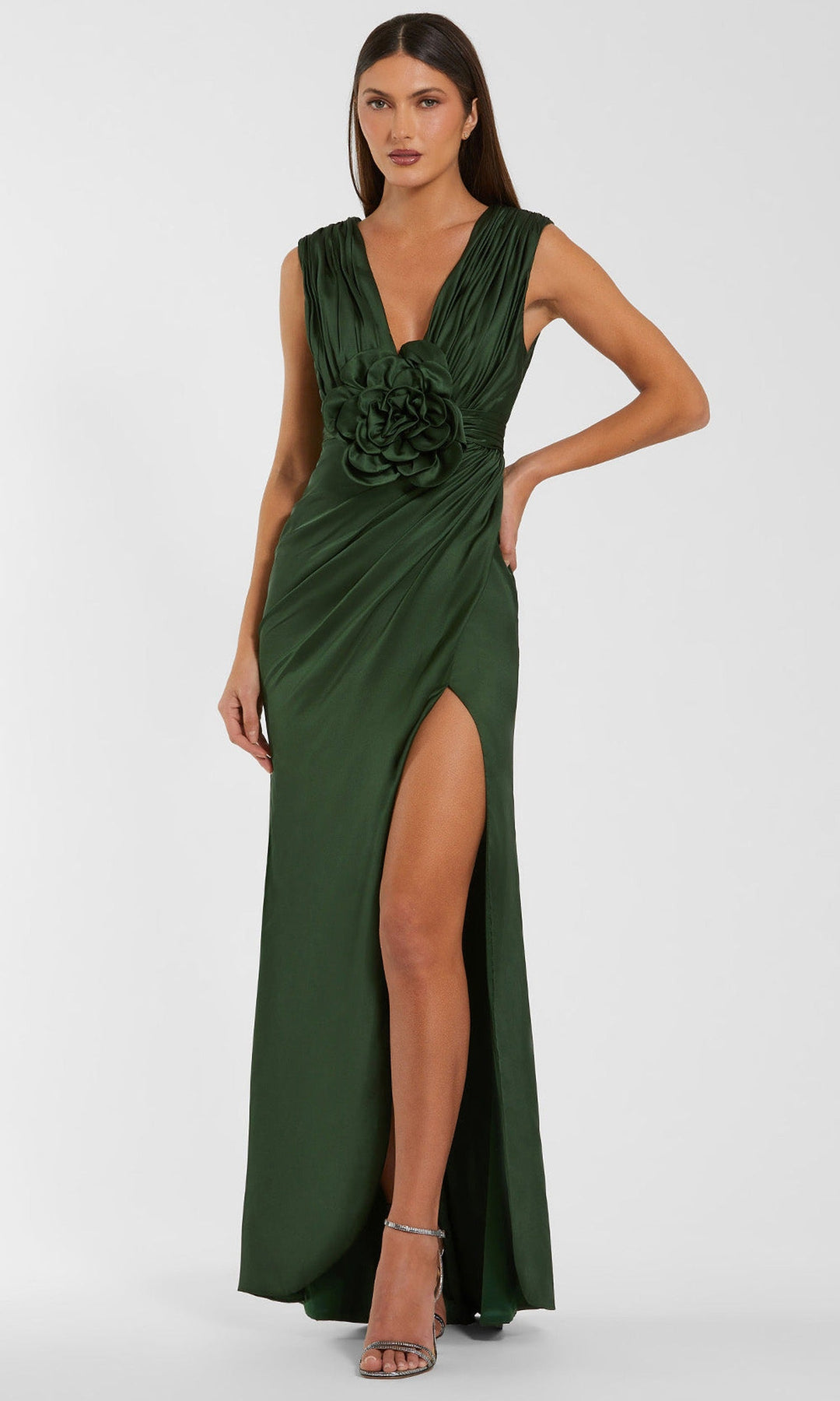 Ieena Duggal 44159 - Long Sleeve Crystal Accent Evening Gown