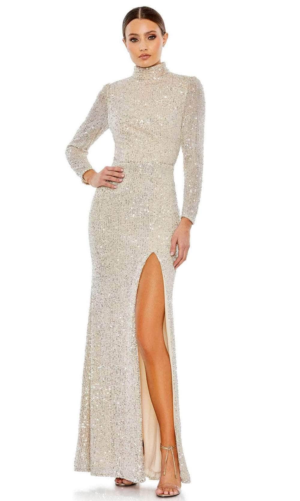 Ieena Duggal 42014 - High Neck Sequin Evening Dress Special Occasion Dress 0 / Nude/Silver