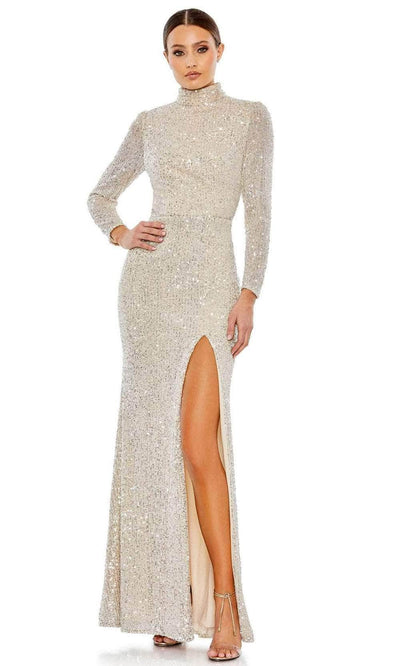 Ieena Duggal 42014 - High Neck Sequin Evening Dress Special Occasion Dress 0 / Nude/Silver