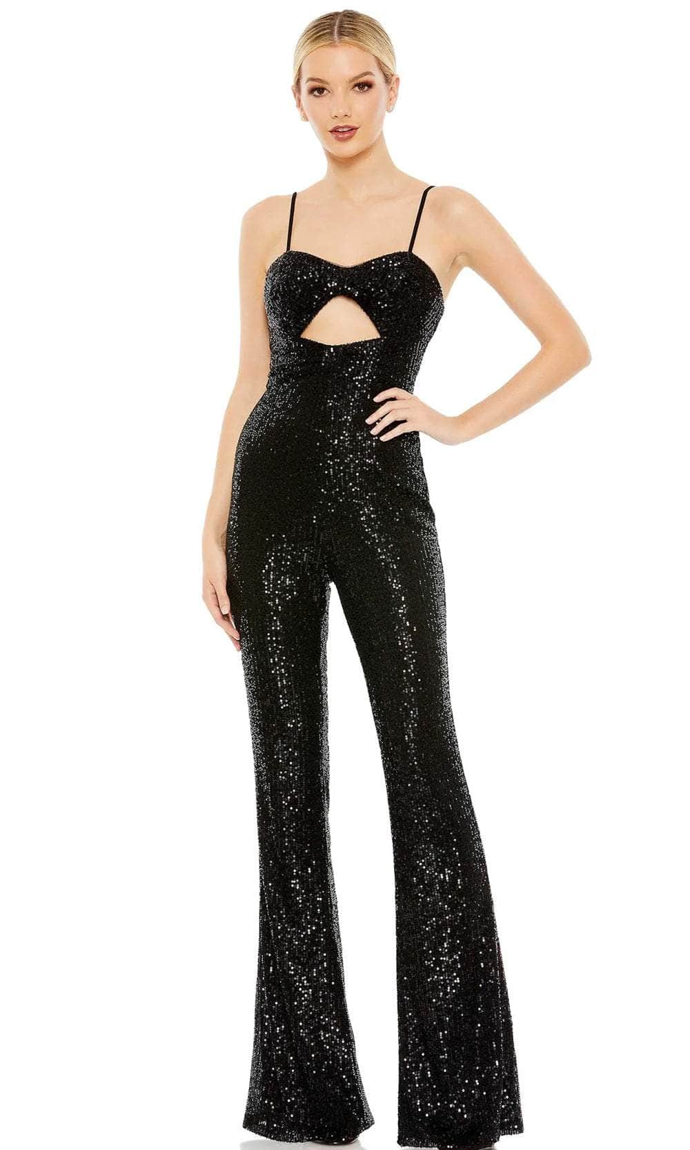 Ieena Duggal 42017 - Sequined Cutout Formal Jumpsuit Formal Pantsuits 0 / Black