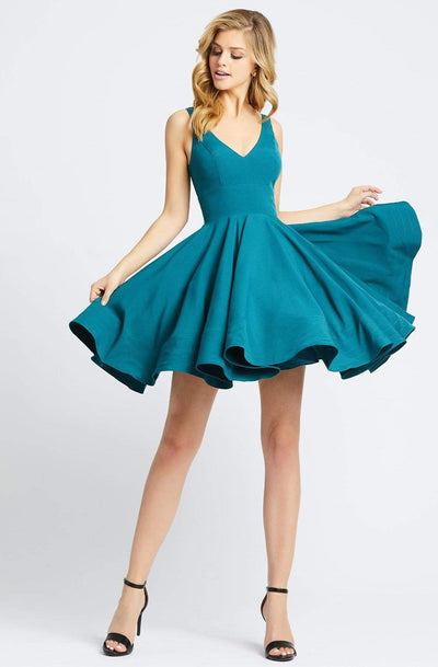 Ieena Duggal - 48478I Classic V-Neck Flutter A-line Dress Special Occasion Dress 0 / Teal