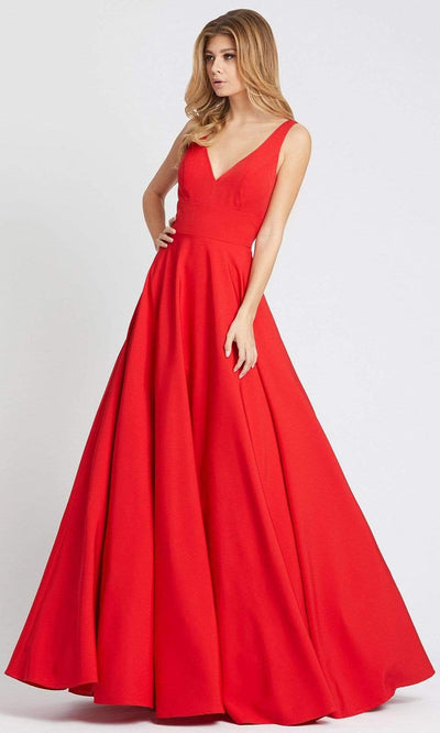 Ieena Duggal - 48924 Sleeveless V-Neck A-Line Gown Evening Dresses 0 / RED