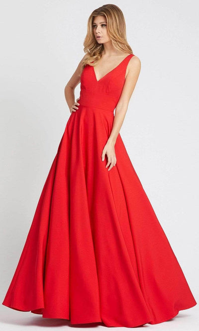 Ieena Duggal - 48924 Sleeveless V-Neck Prom Gown Evening Dresses 0 / RED