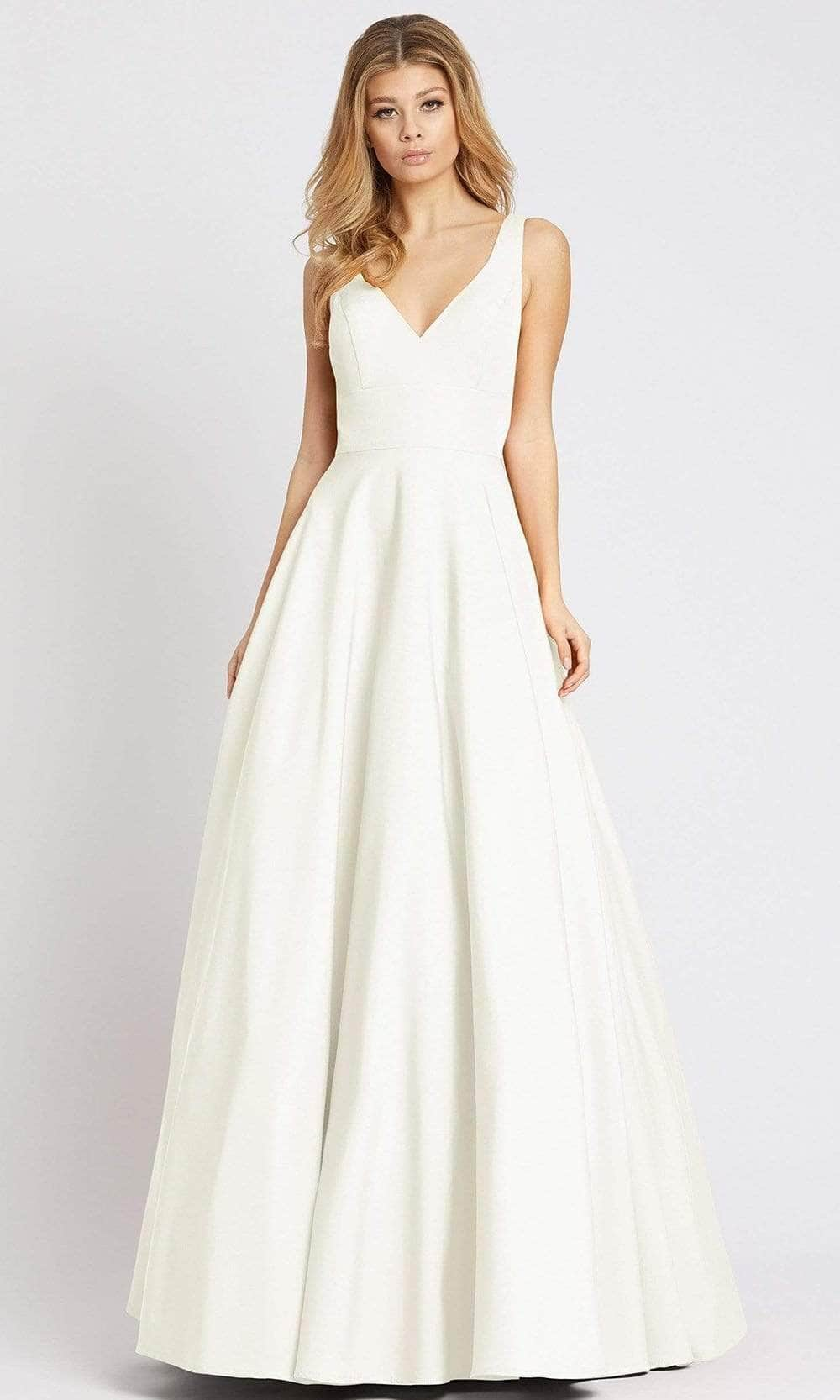 Ieena Duggal - 48924 Sleeveless V-Neck Prom Gown Evening Dresses 0 / White