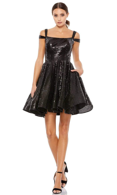 Ieena Duggal - 49484 Sequined Straight Neck A-Line Dress Cocktail Dresses 0 / Noir Sequin