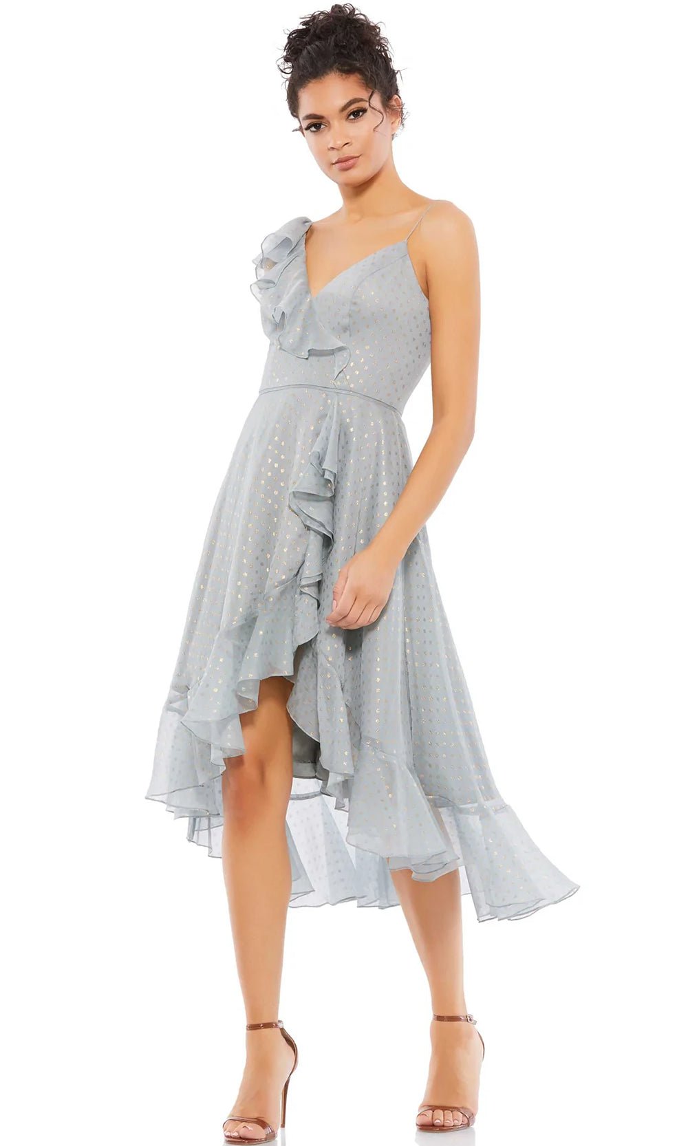 Ieena Duggal 49489 - V-Neck Ruffled A-Line Cocktail Dress Cocktail Dresses 0 / Slate Grey