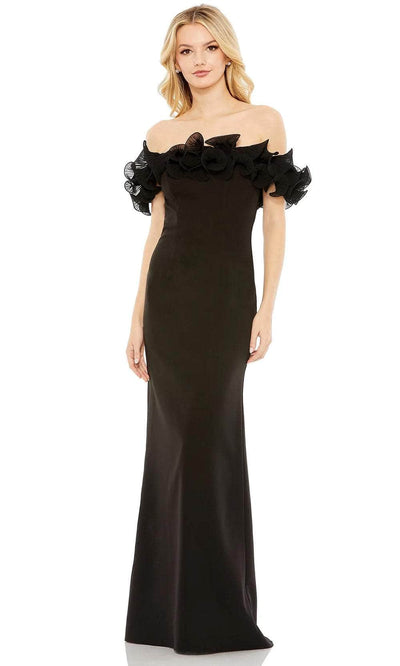 Ieena Duggal 49643 - Ruffed Off Shoulder Evening Gown Evening Dresses 0 / Black