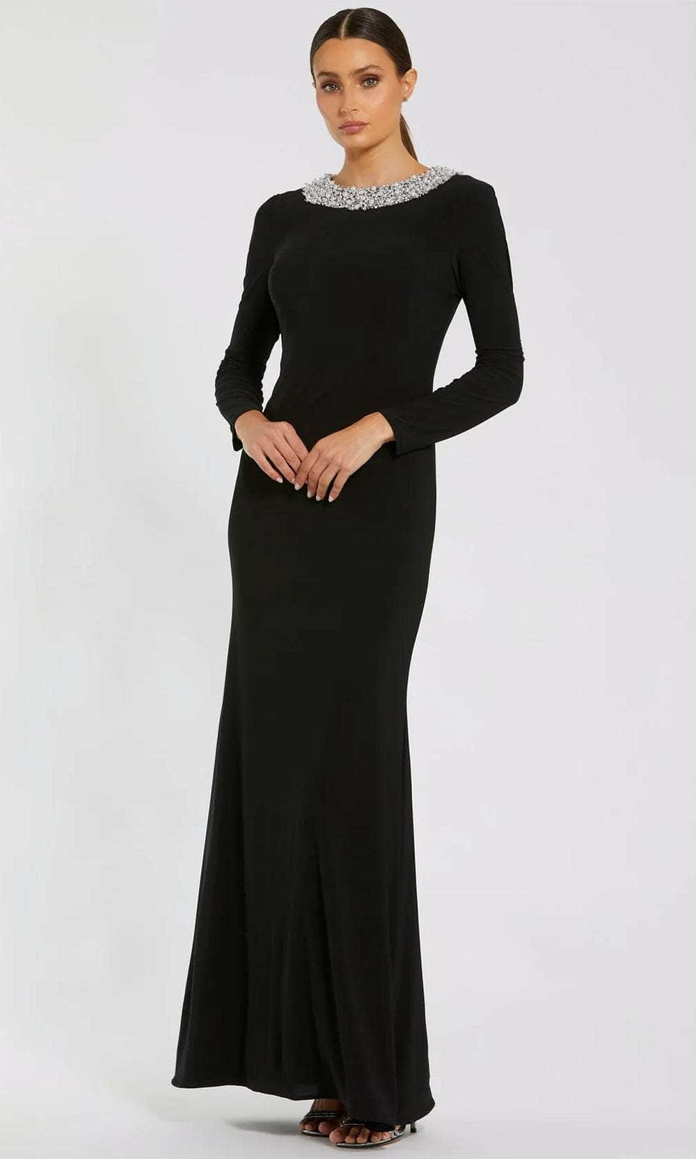 Ieena Duggal 49951 - Long Sleeve Beaded Neckline Evening Gown Mother of the Bride Dresses XS / Black