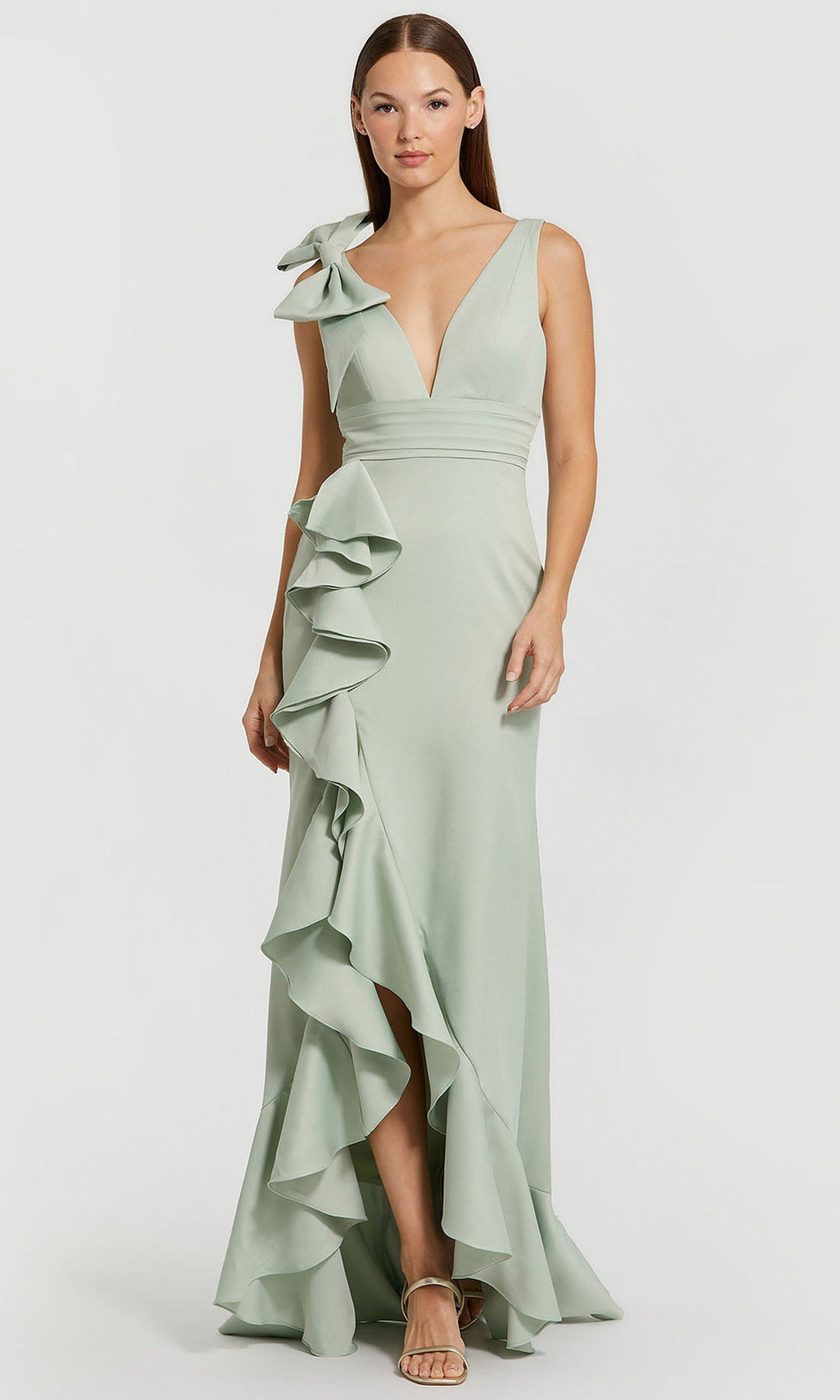Ieena Duggal 49965 - Ruffled Slit High Low Prom Gown