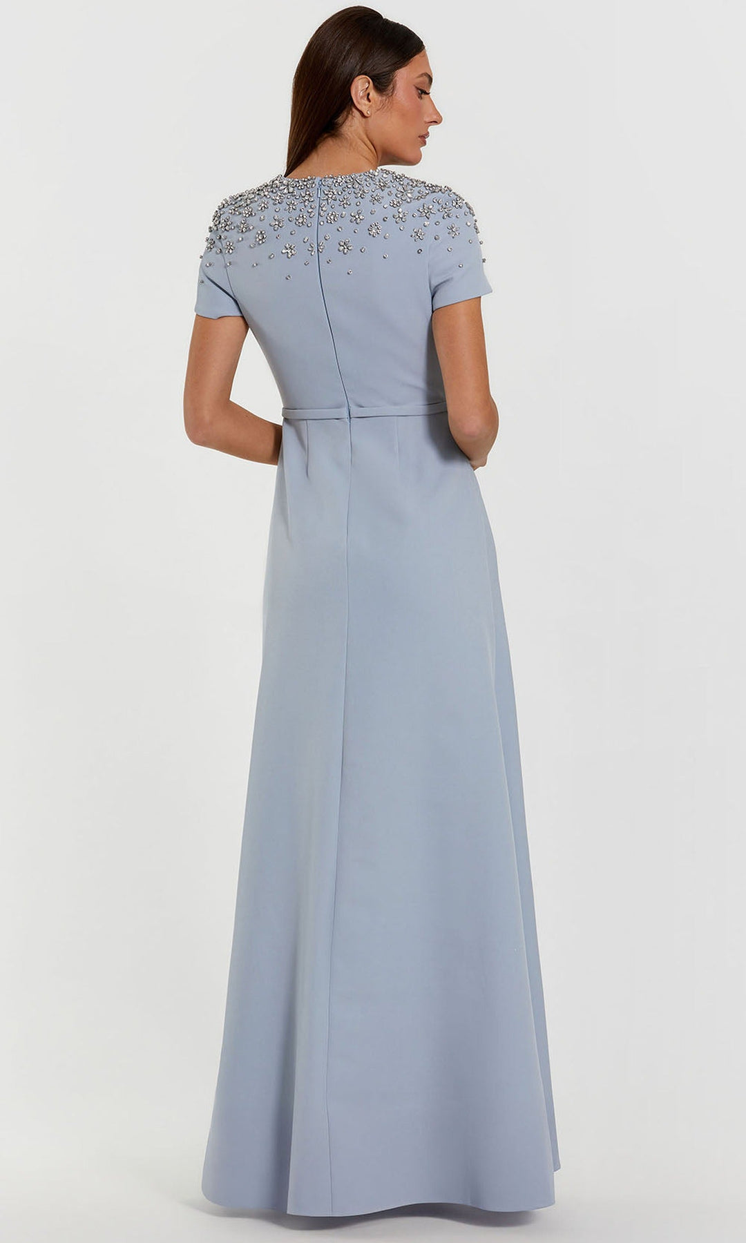 Ieena Duggal 50038 - Rhinestone Ornate Short Sleeve Evening Gown