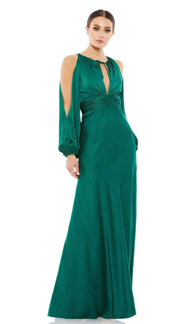 Ieena Duggal - 55397I Split Blouson Sleeve Cutout Gown Evening Dresses 0 / Emerald
