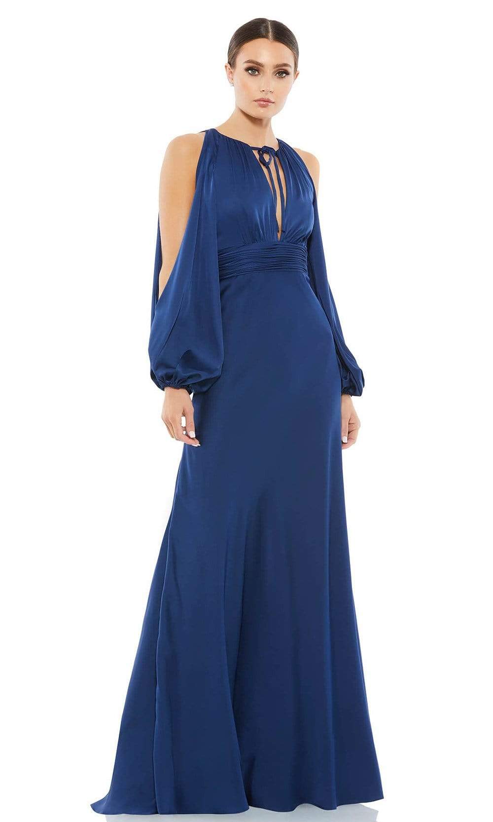 Ieena Duggal - 55397I Split Blouson Sleeve Cutout Gown Evening Dresses 0 / Midnight