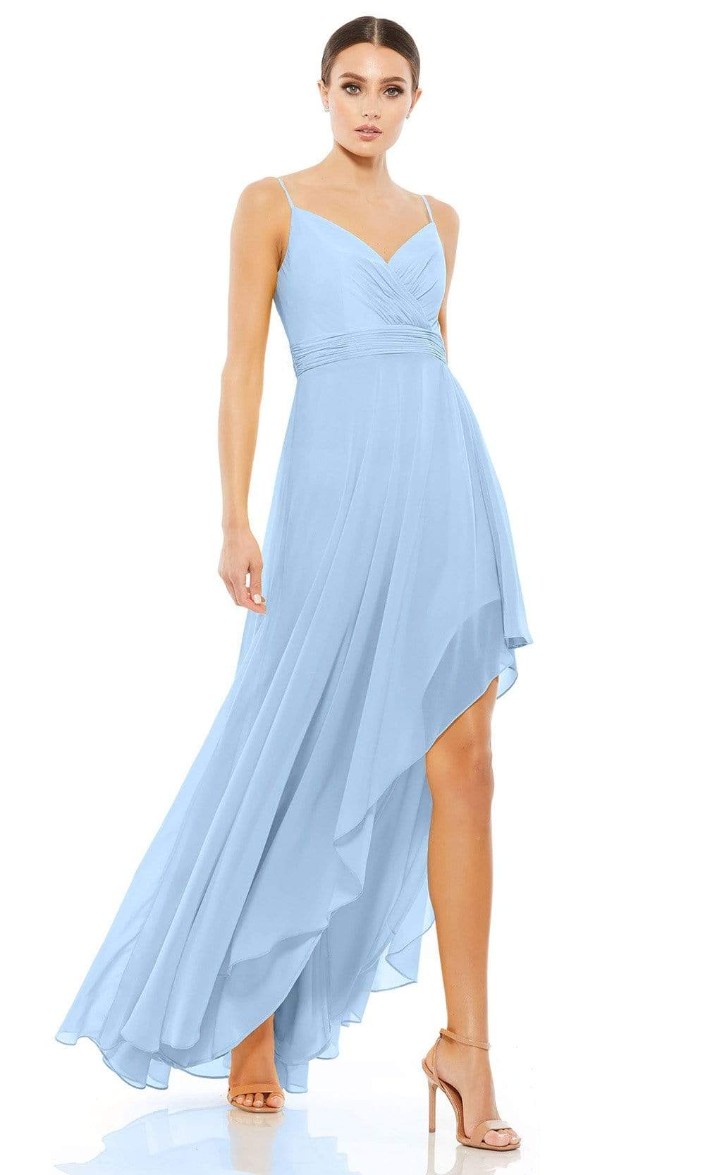 Ieena Duggal - 55412I Spaghetti Strap High Low Chiffon Dress Maxi Dresses 0 / Powder Blue