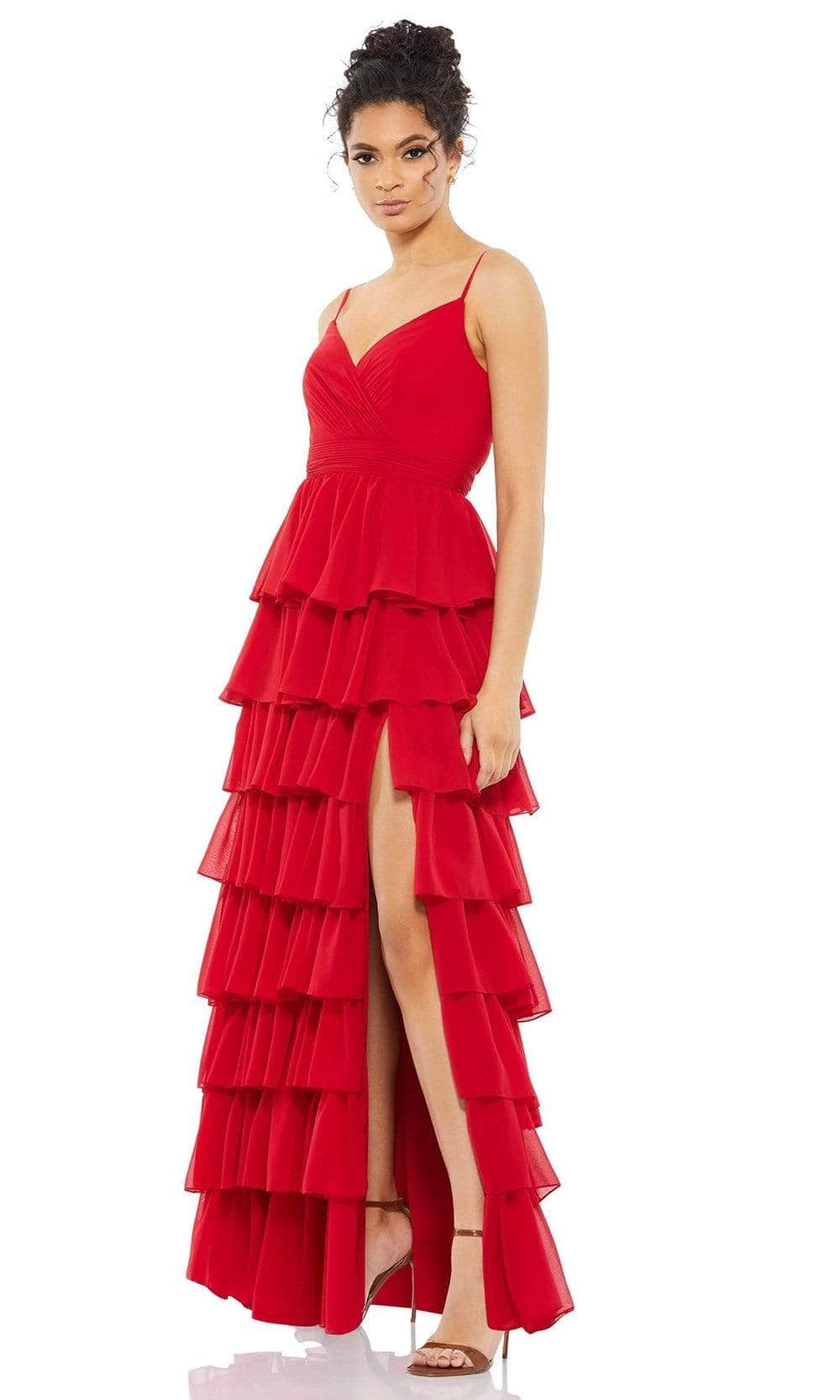 Ieena Duggal - 55416I Tiered High Slit A-Line Dress Evening Dresses 0 / Red