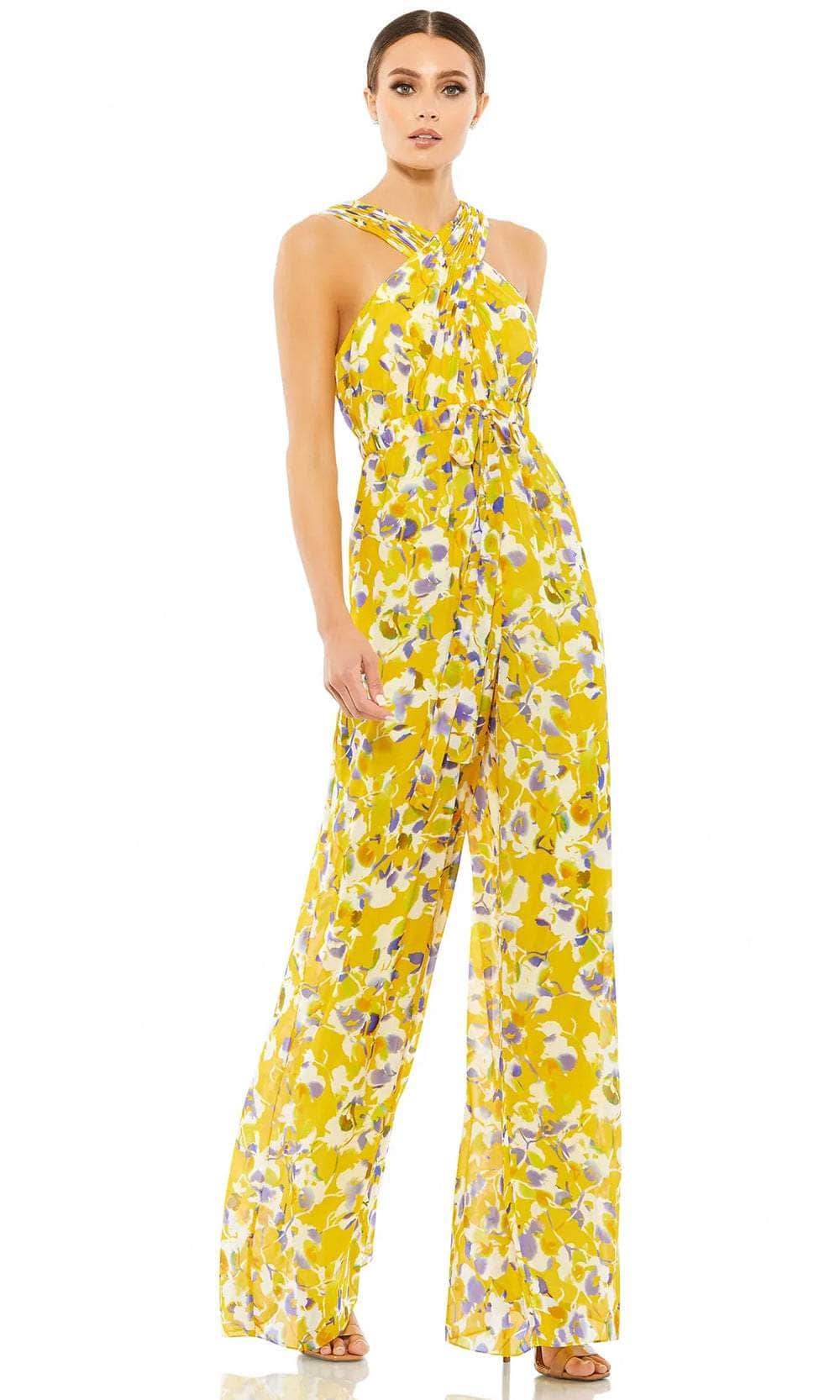Ieena Duggal 55433 - Halter Neck Floral Print Jumpsuit Formal Pantsuits 0 / Yellow Multi