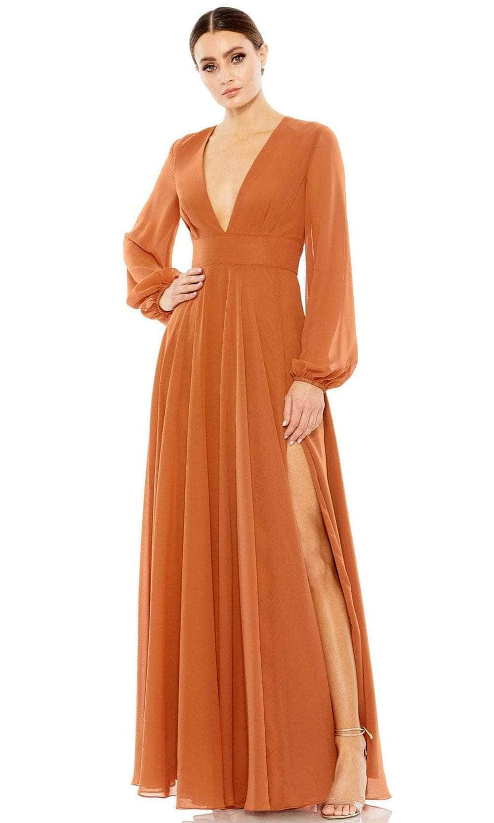 Ieena Duggal 55682 - Chiffon Evening Dress Evening Dresses 0 / Terra Cotta