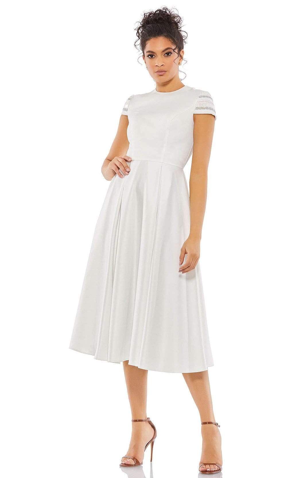 Ieena Duggal - 55699 Jewel Box-Pleated A-Line Dress Mother of the Bride Dresess 0 / White