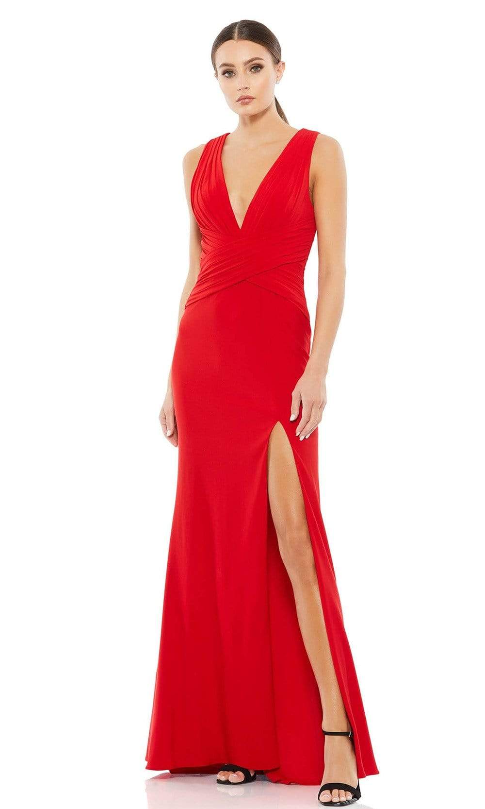 Ieena Duggal - 55703 Pleated Sleeveless Long Gown Special Occasion Dress 0 / Red