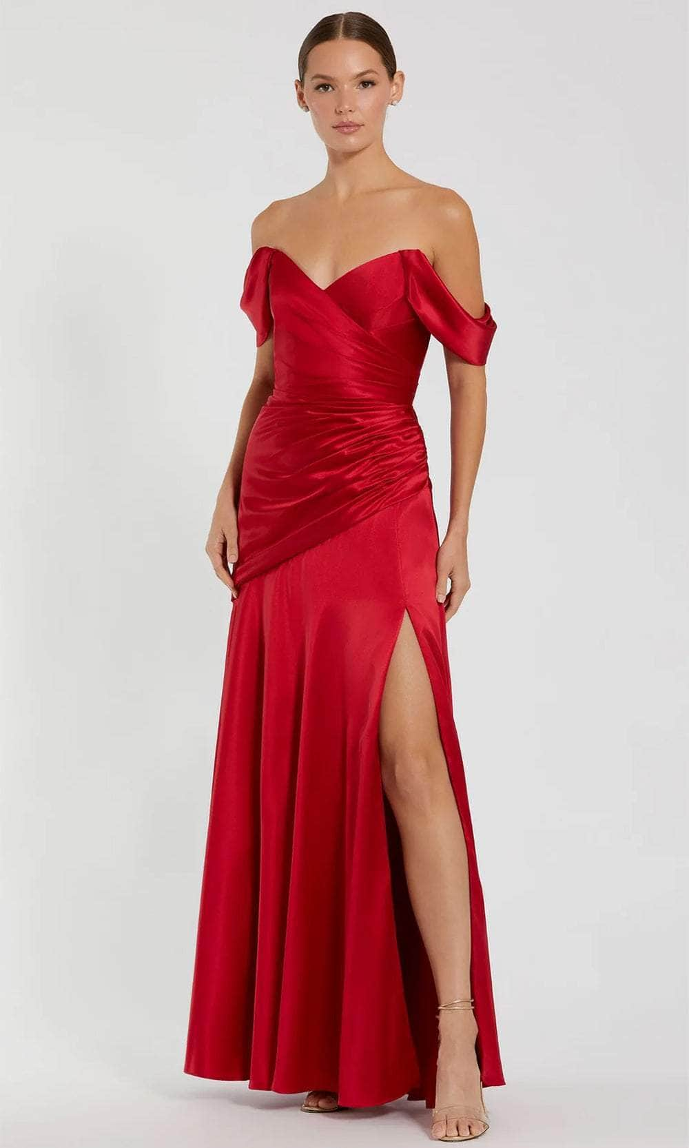 Ieena Duggal 56037 - Off-Shoulder Ruched Detail Prom Gown Prom Dresses 2 / Ruby