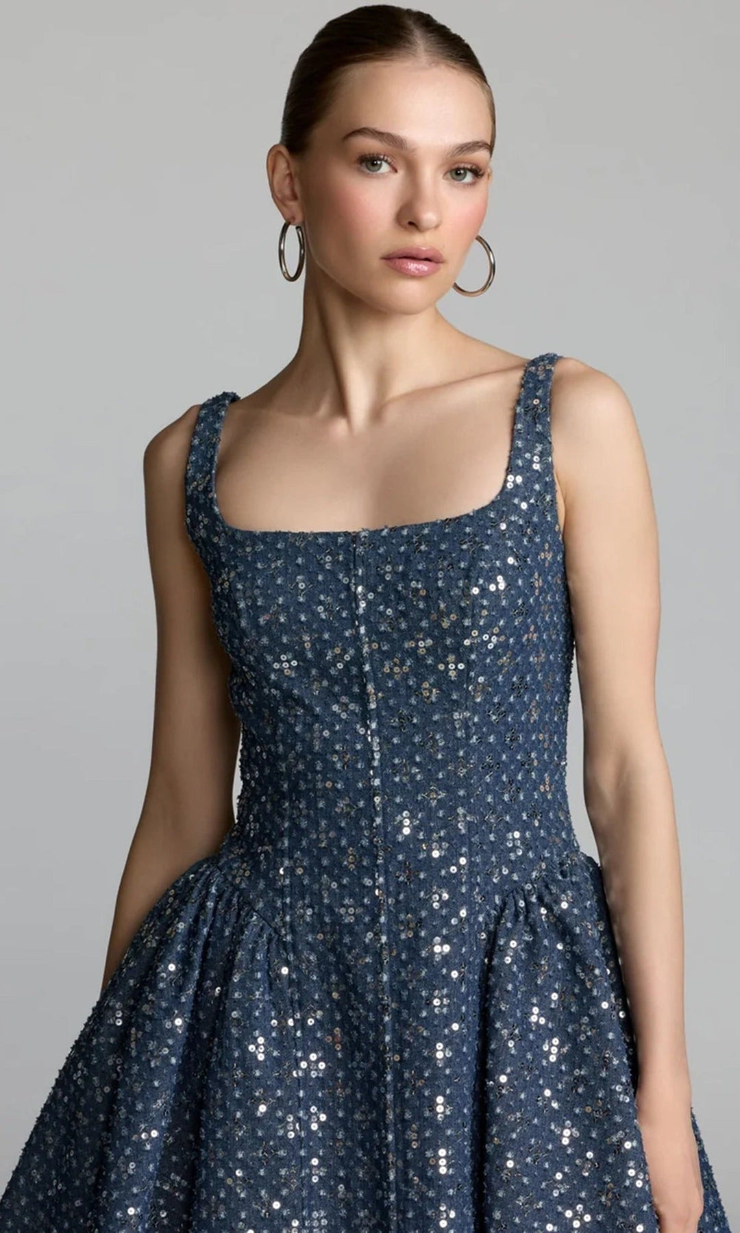 Ieena Duggal 44159 - Long Sleeve Crystal Accent Evening Gown