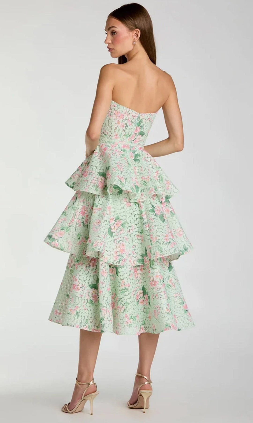 Ieena Duggal 56389 - Tiered Floral Midi Strapless Dress