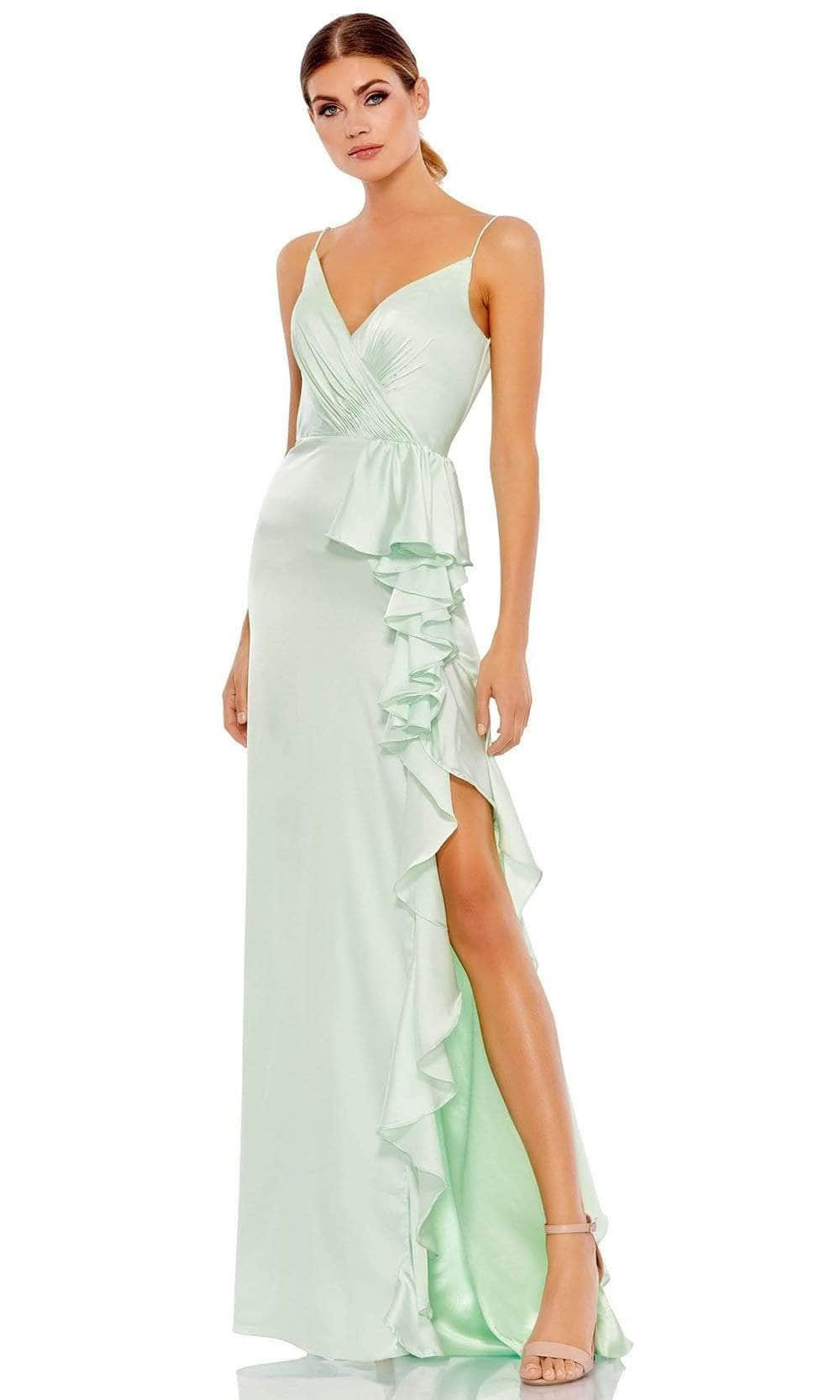 Ieena Duggal - 67815 Plunging V Neck Dress Evening Dresses 0 / Pistachio