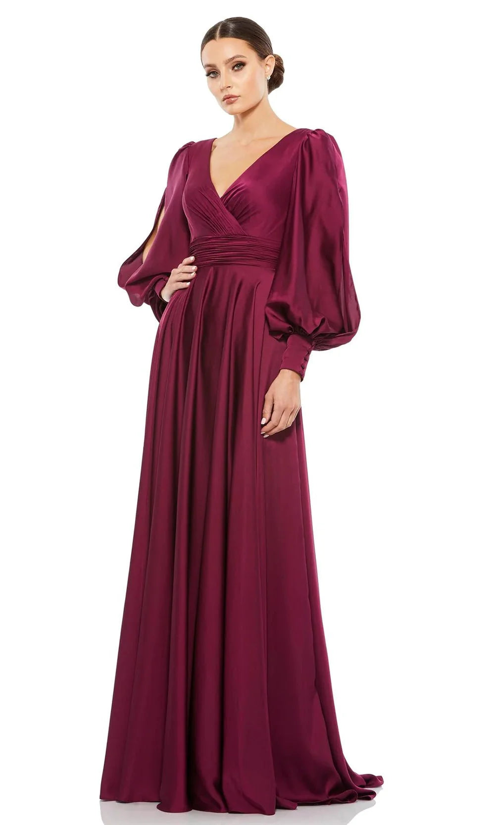 Ieena Duggal - 67847 Bishop Sleeve Mother of the Groom Gown Mother of the Bride Dresses 2 / Wine