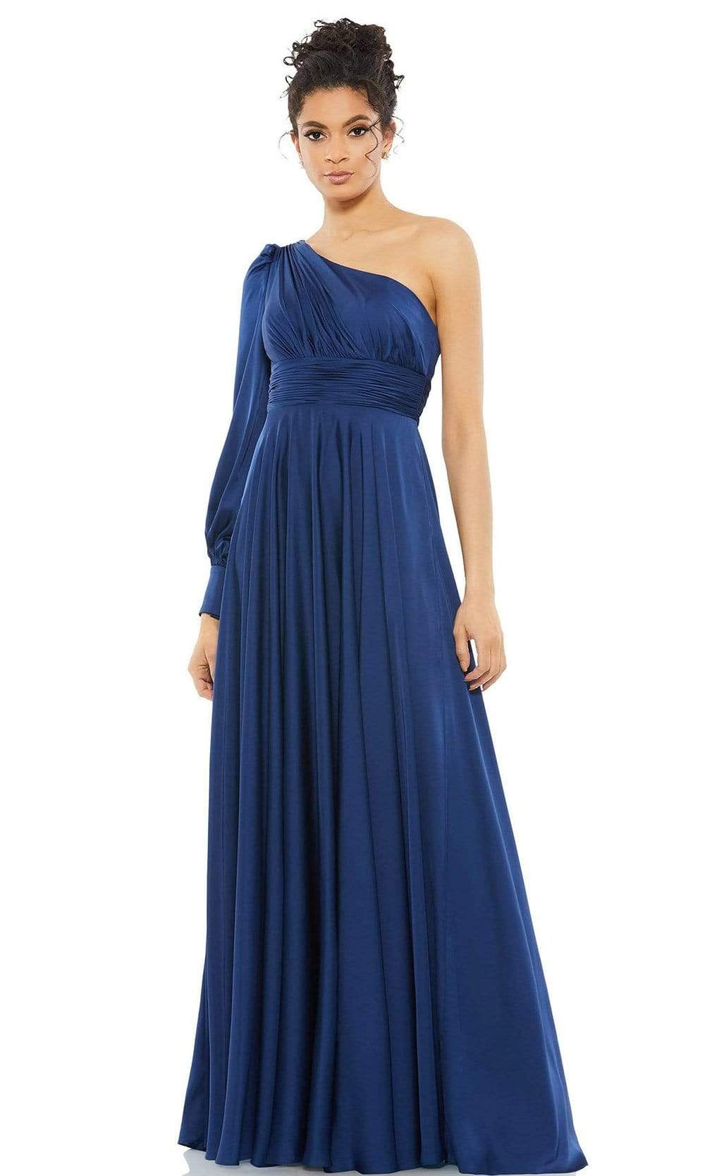 Ieena Duggal - 67866I One Shoulder Satin A-Line Gown Special Occasion Dress 0 / Midnight